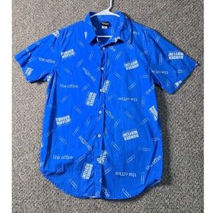 The Office Button Up Shirt Mens Medium Blue Excellent Dunder Mifflin Paperclips